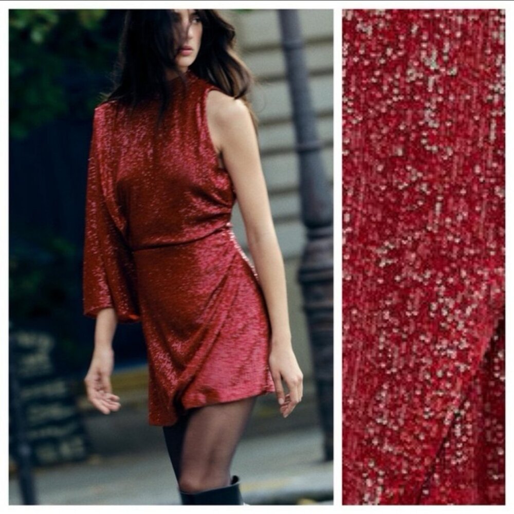 Zara Sequin Asymmetric Cocktail Mini Dress